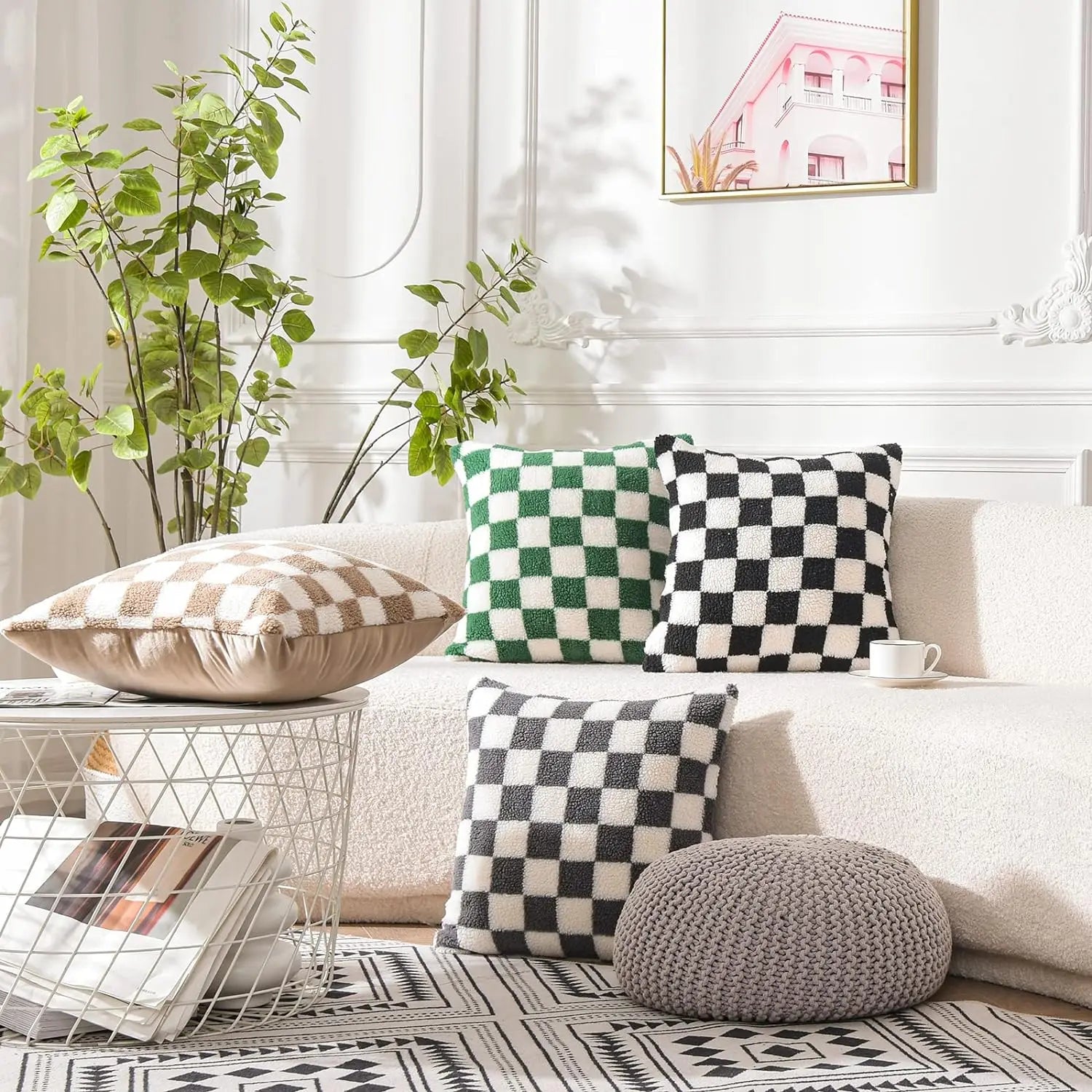 Housse de coussin damier