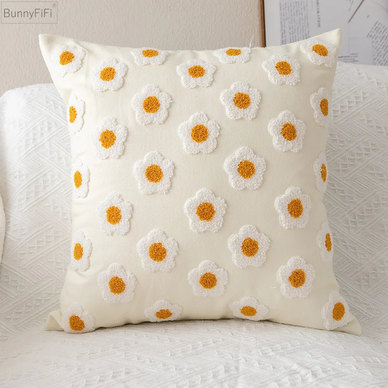 Housse de coussin fleurs - blanc