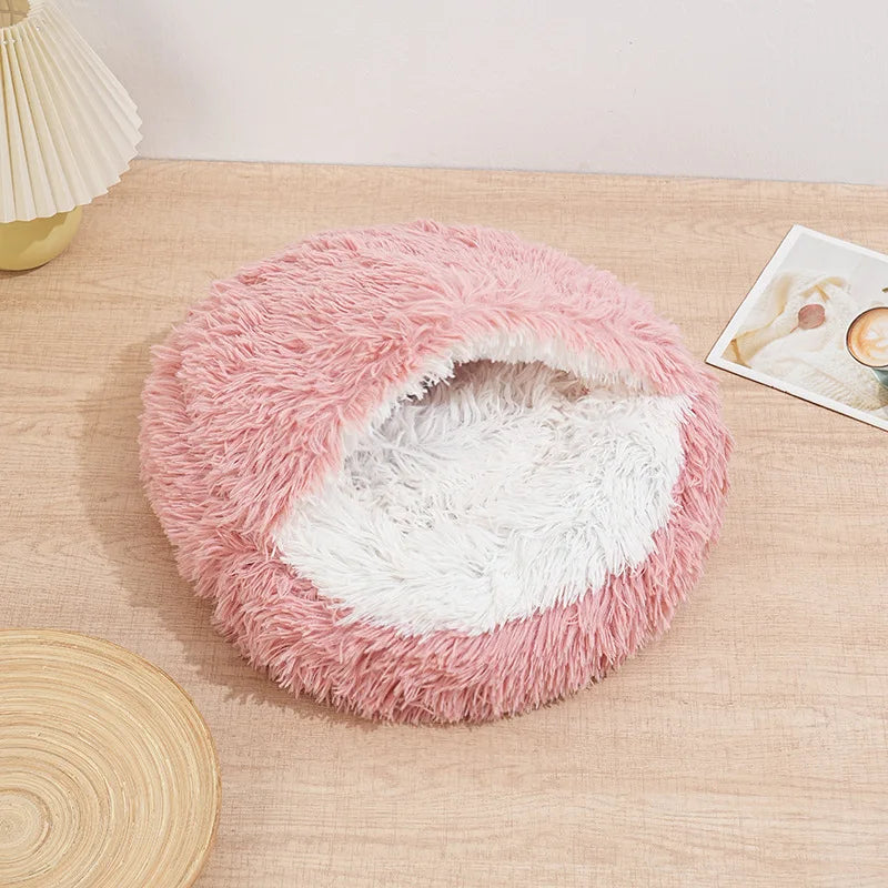 Coussin chat fourrure - rose / 40cm