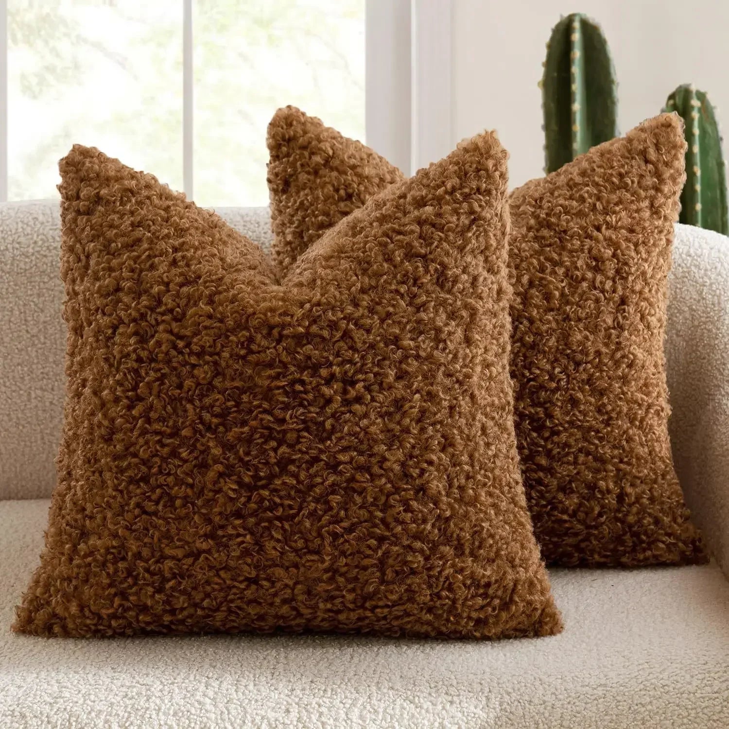 Housse coussin polaire - brun clair