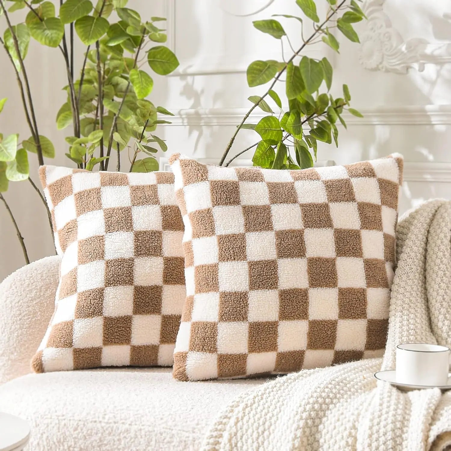 Housse de coussin damier - brun / 45x45cm