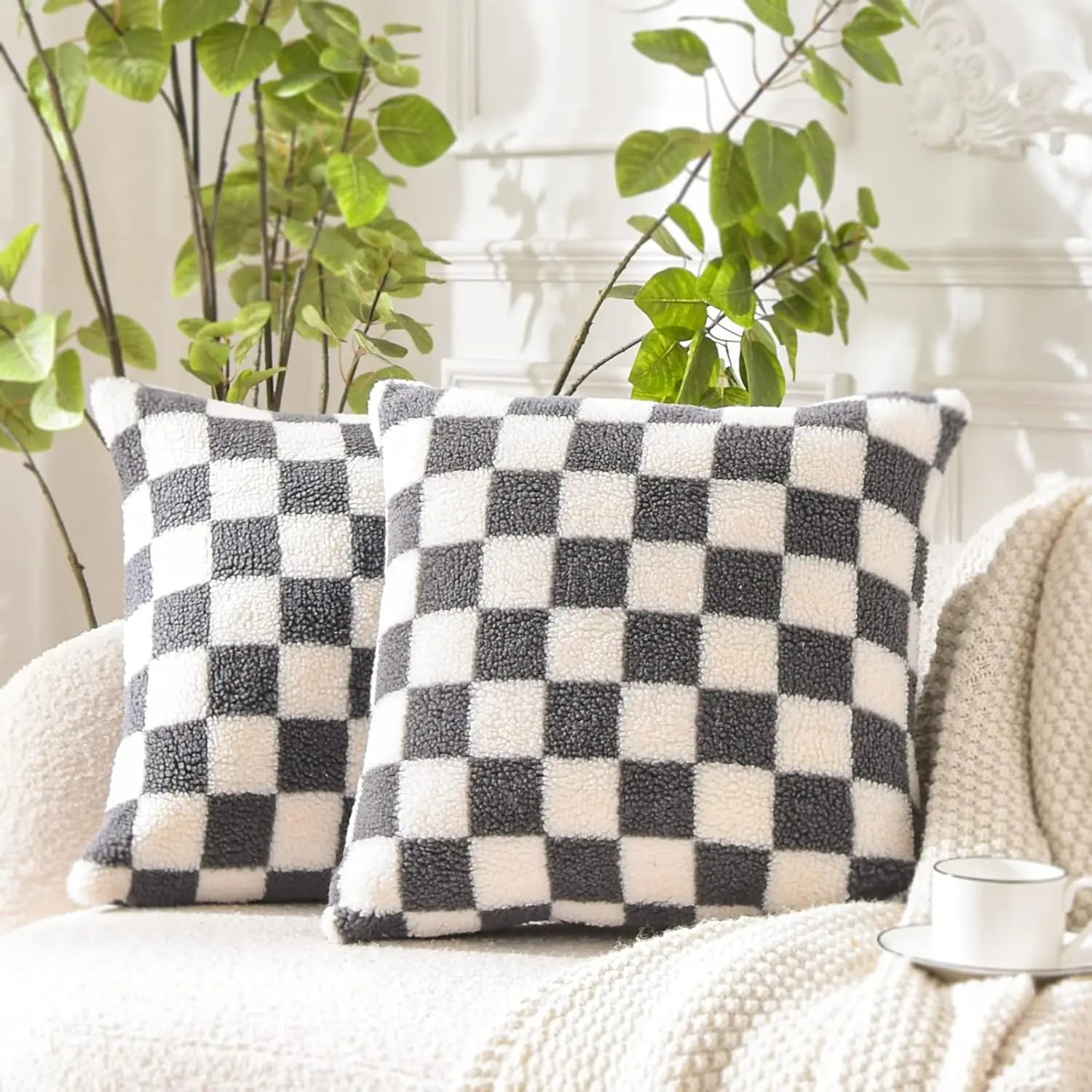 Housse de coussin damier - gris / 45x45cm
