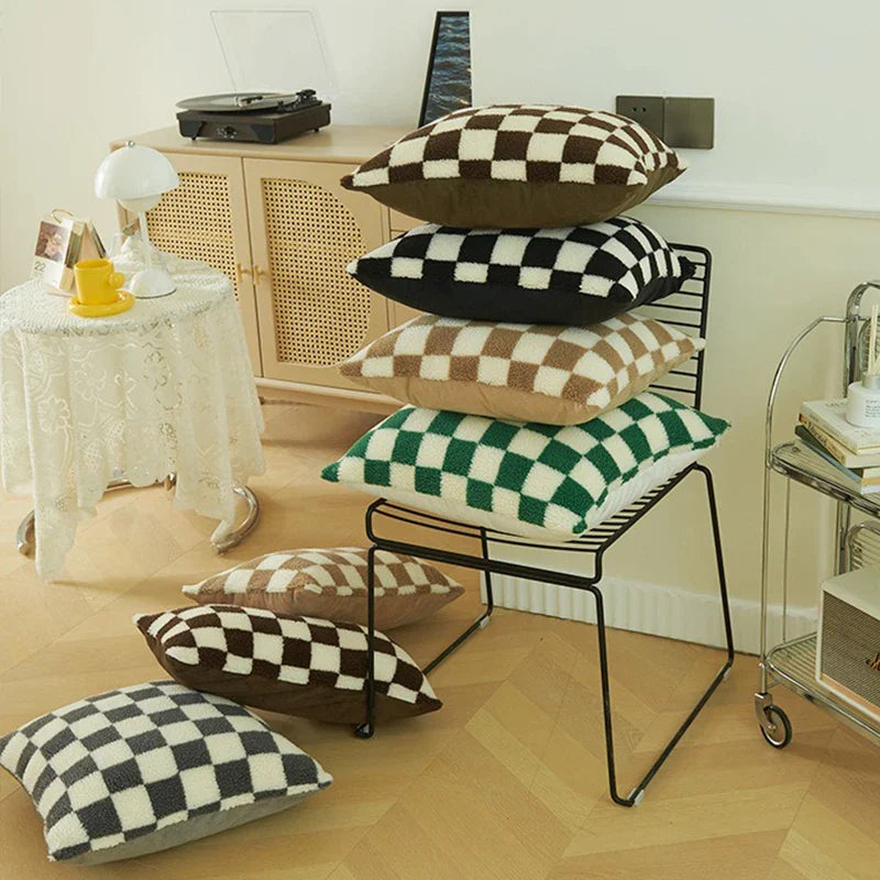 Housse de coussin damier