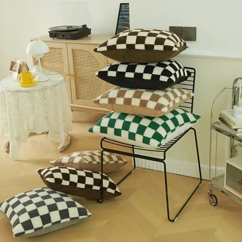 Housse de coussin damier