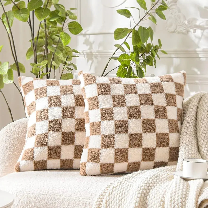 Housse de coussin damier