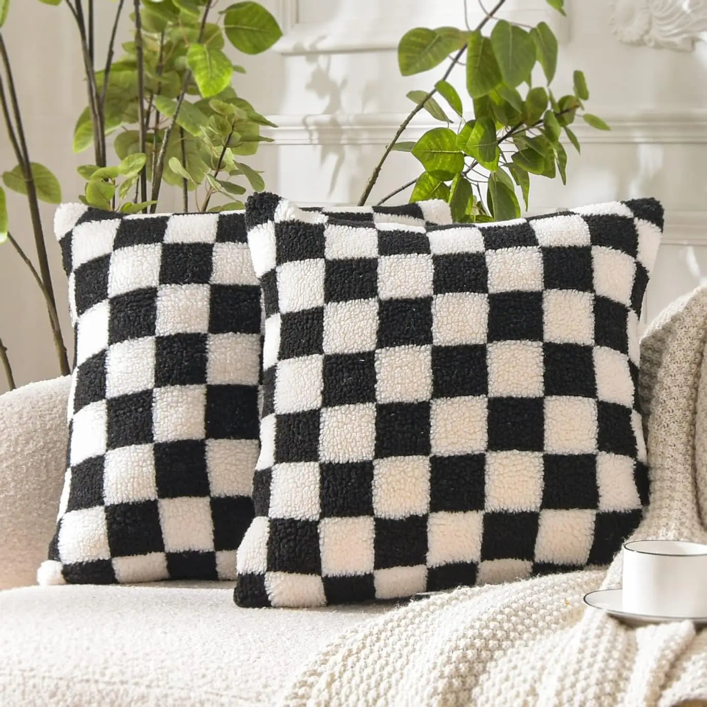 Housse de coussin damier - noir / 45x45cm