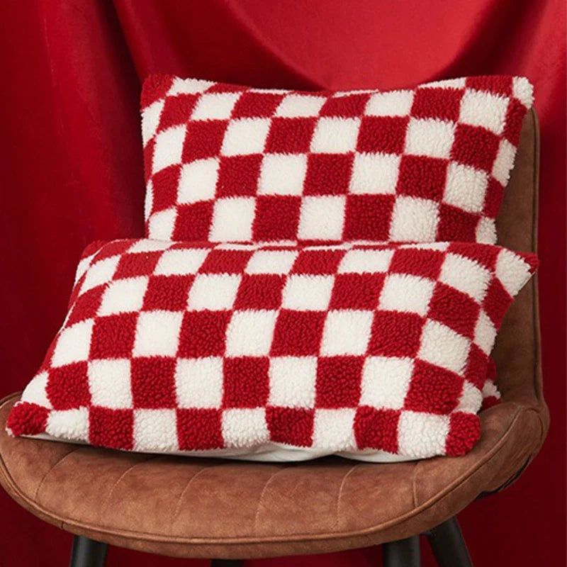 Housse de coussin damier - rouge / 45x45cm