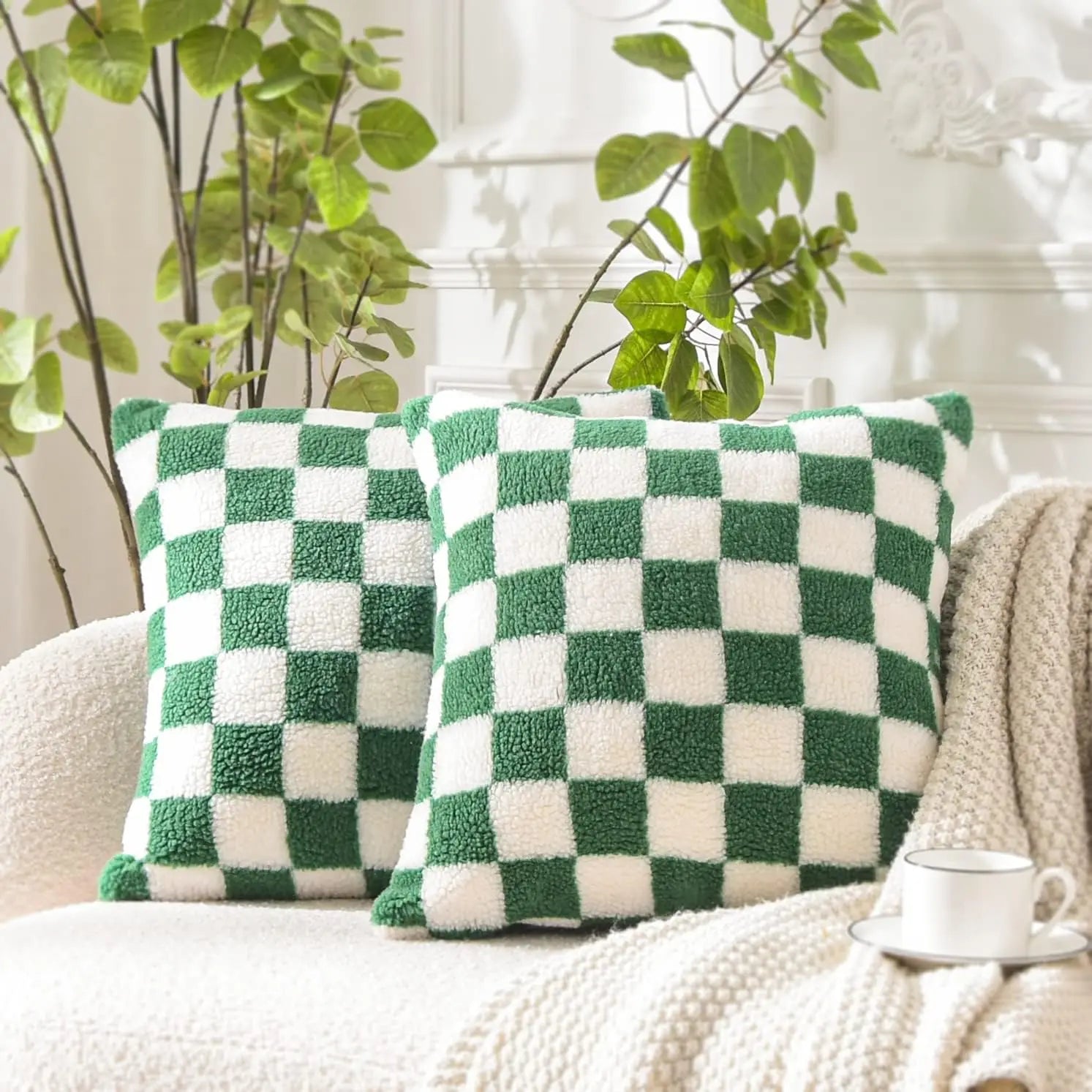 Housse de coussin damier - vert / 50x50cm