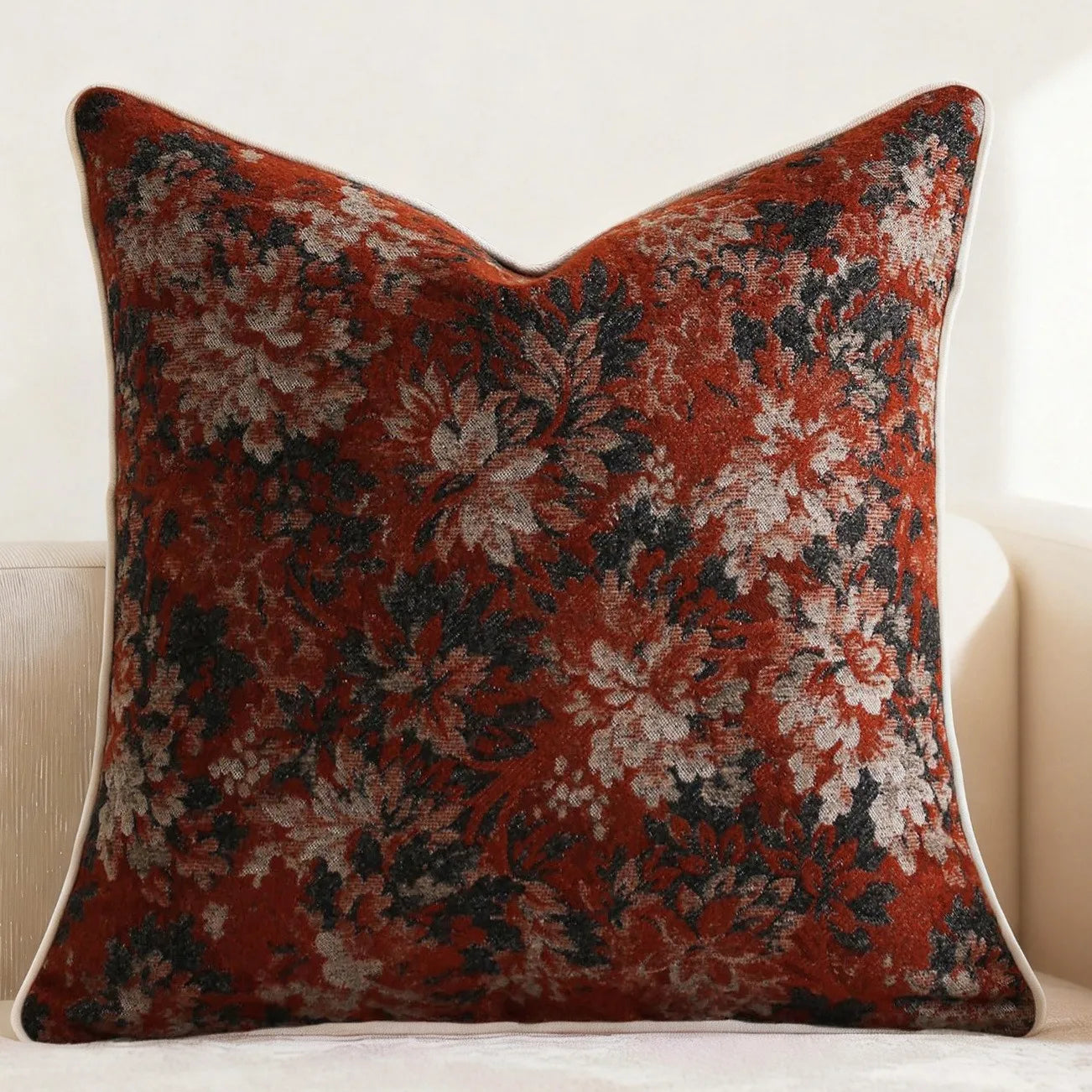 Housse de coussin fleuri - rouge