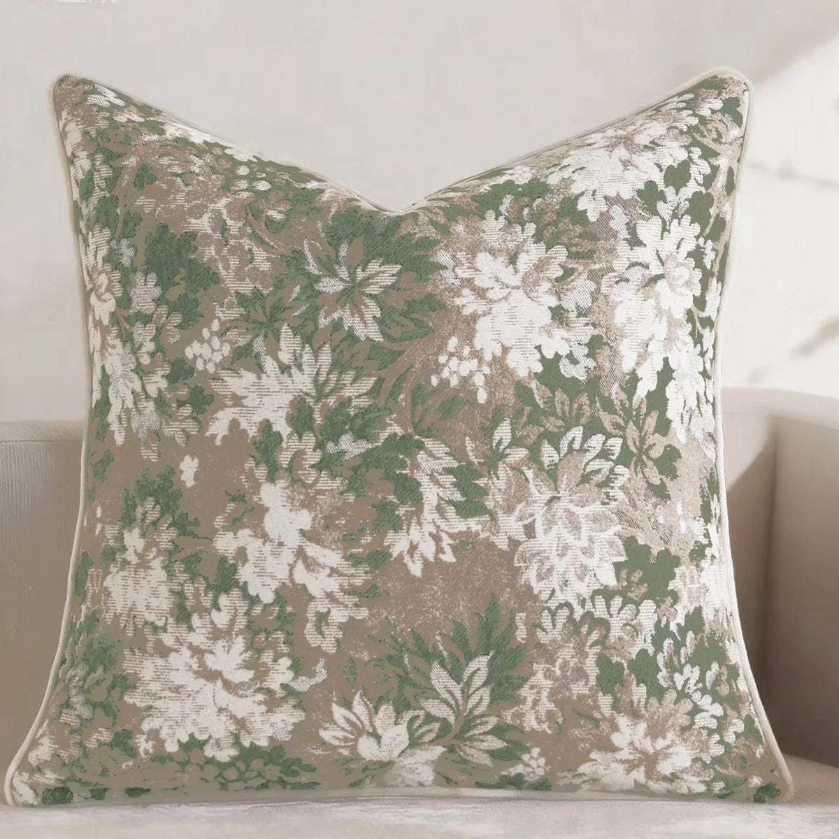 Housse de coussin fleuri - vert clair
