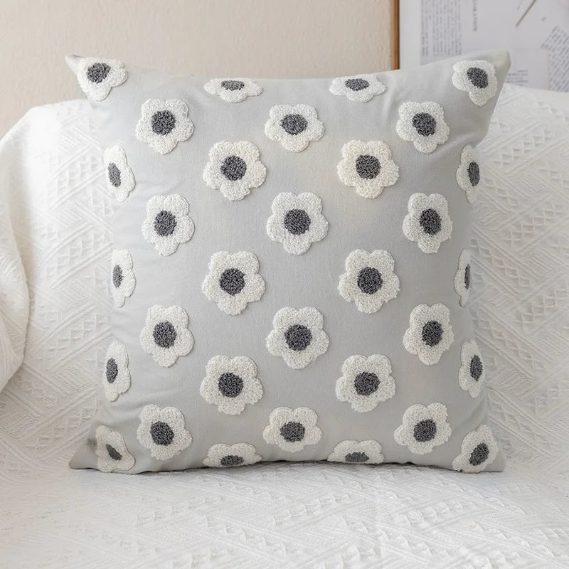Housse de coussin fleurs - gris