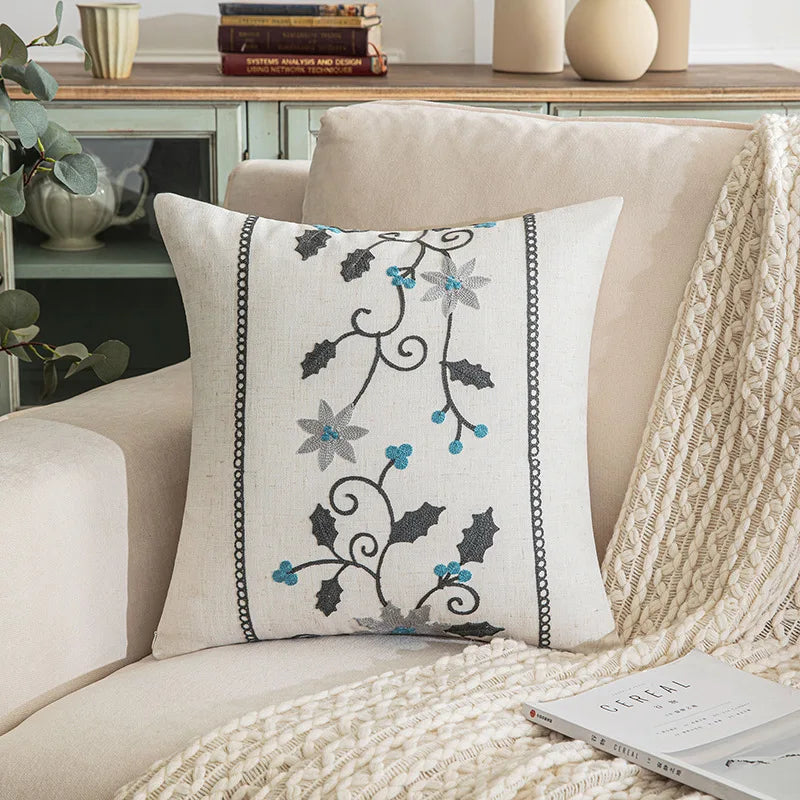 Housse de coussin floral - bleu