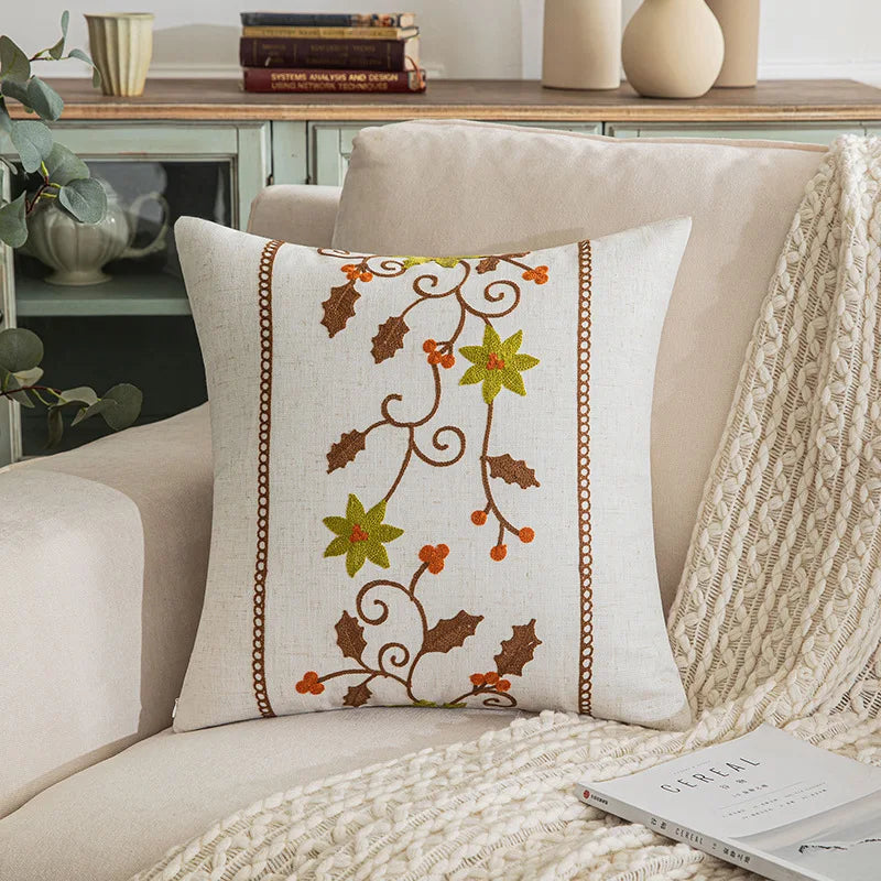 Housse de coussin floral - brun