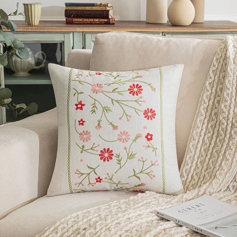 Housse de coussin floral - rouge